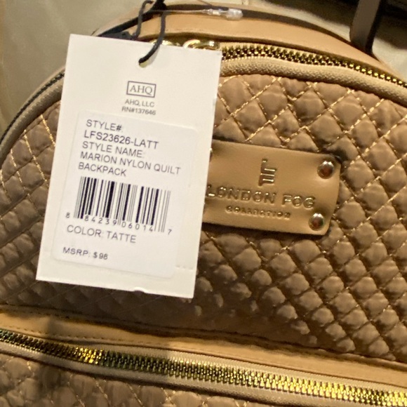 Price Cut!! London Fog Quilted Backpack; NWT; So soft! - Picture 2 of 6